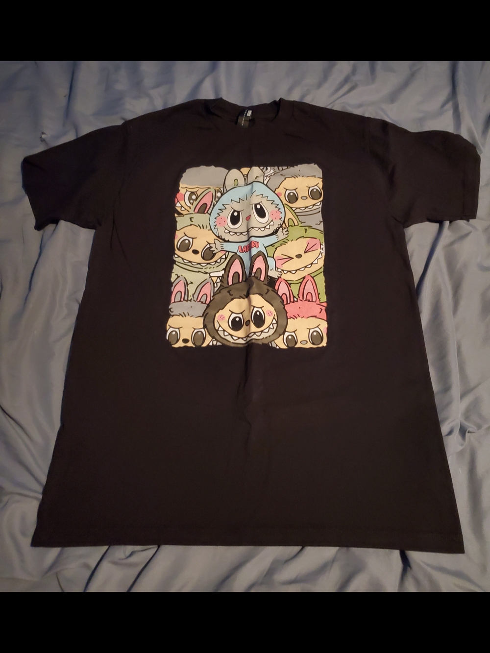 Black Graphic Small Pets T-Shirt with Labubu Print